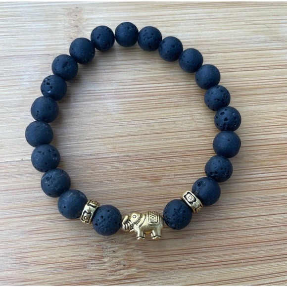 Hand Crafted Jewelry - Black Lava Stone Elephant Bracelet